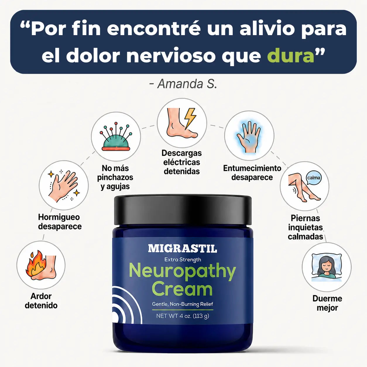 Alivio del Ardor Nervioso — Desde la Primera Aplicación — Con Escudo de Vitamina E