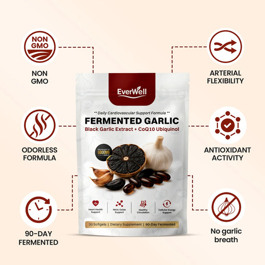 Extracto de ajo negro fermentado EverWell® + CoQ10 Ubiquinol - Cápsulas blandas inodoras de 6000 mg