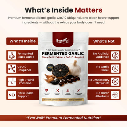 Extracto de ajo negro fermentado EverWell® + CoQ10 Ubiquinol - Cápsulas blandas inodoras de 6000 mg