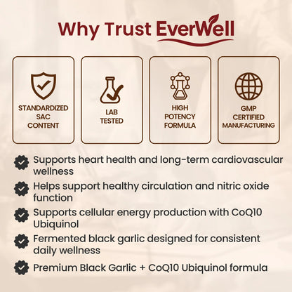 Extracto de ajo negro fermentado EverWell® + CoQ10 Ubiquinol - Cápsulas blandas inodoras de 6000 mg